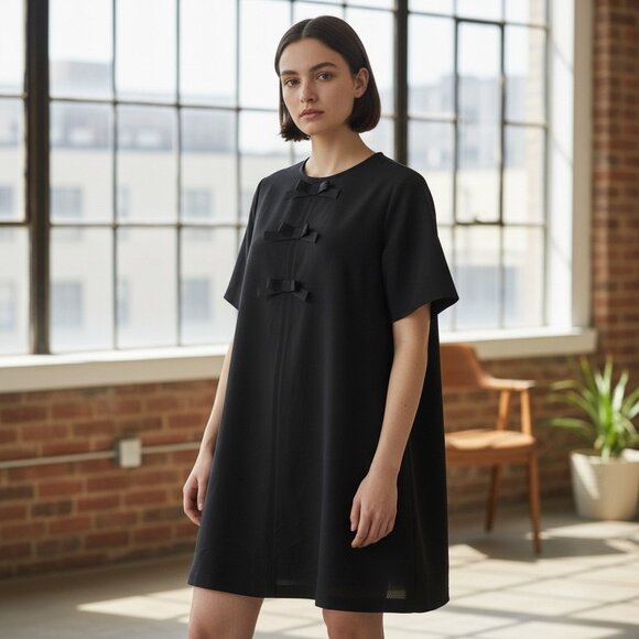 a new day Dresses & Skirts - A New Day Womens Black Bow Accent Short Sleeve A-Line Dress Size Small